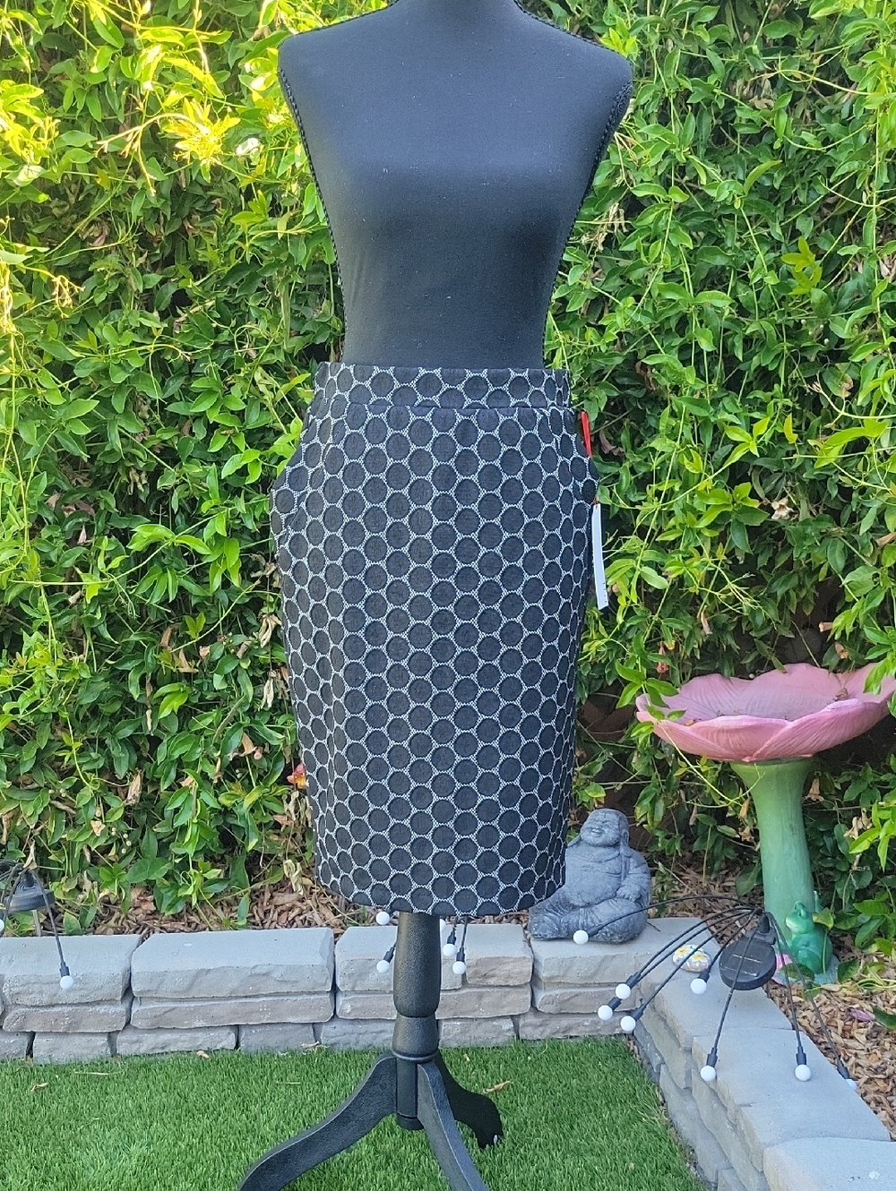 Black Geometric Dot Pencil Skirt With Pockets XS